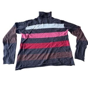 Banana Republic Striped Turtleneck Sweater Women XL Merino Wool Brown Preppy